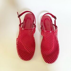 Aqua Red Mesh Slingback Sandals